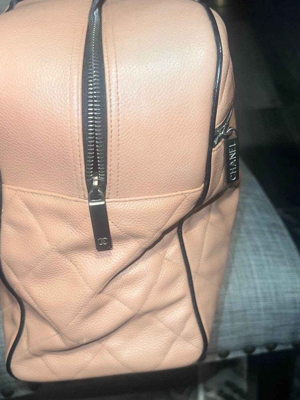 CHANEL Quilted Peach Leather Duffel with Black Handles - Picture 9 of 12